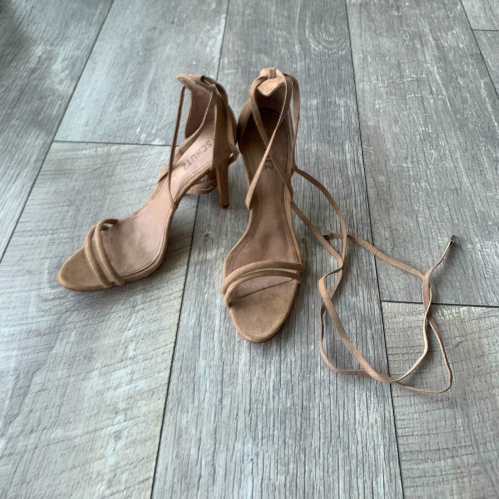 Shutz lace up heels purchased from Revolve. Size 9. Tan suede.